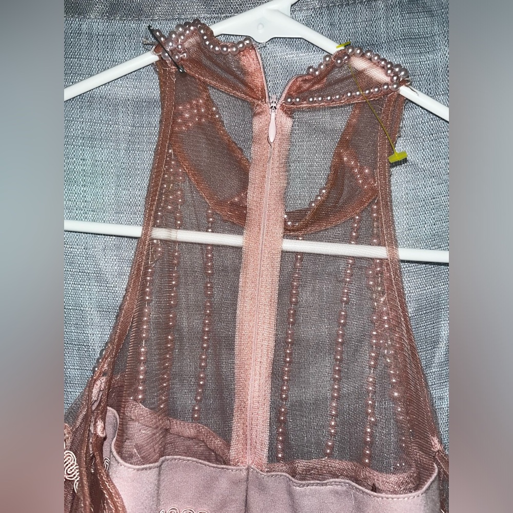 ✨NEW LUXURIOUS DESIGNER PINK PASTEL TASSEL FRINGE RHINESTONE MINI BIRTHDAY DRESS - Picture 7 of 10